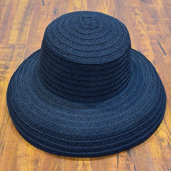 Vintage KOKIN New York Black Woven Straw Wide Adjustable Brim One Size Sun Hat main image 14
